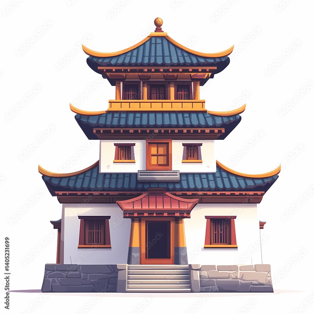 Obraz premium Iconic Asian Pagoda - A Traditional Architectural Marvel with Vibrant Colors and Ornate Design