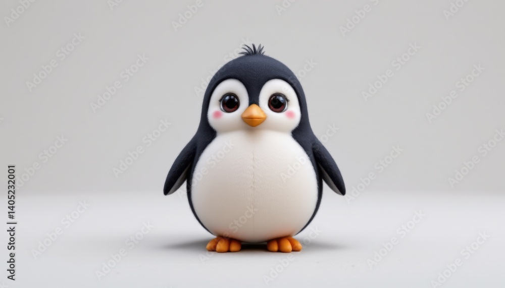 Obraz premium Cute penguin character studio setting 3d model playful environment front view adorable concept for kids