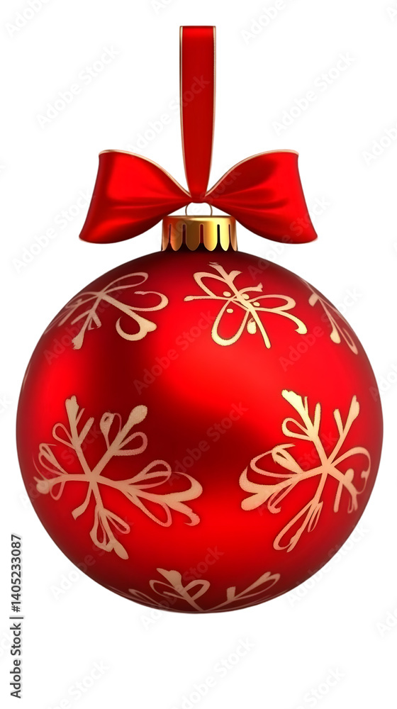 3D Illustration of a Red Christmas Ornament With Gold Snowflake Design and Red Bow on a Transparent Background 3D Illustration of a Red Christmas Ornament With Gold Snowflake Design and Red Bow on a Transparent Background