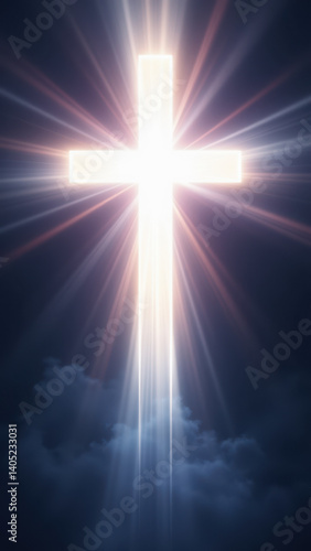 Illustration of a Christian cross with rays of light shining from behind, symbolizing divine illumination.