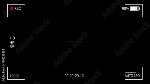 Digital Camera and Mobile Phone Recording Screen Overlay Animation Background Stock Video, Camera Viewfinder Screen Overlay for a minute, Video Cassette recorder Play, Overlay Screen mode footage