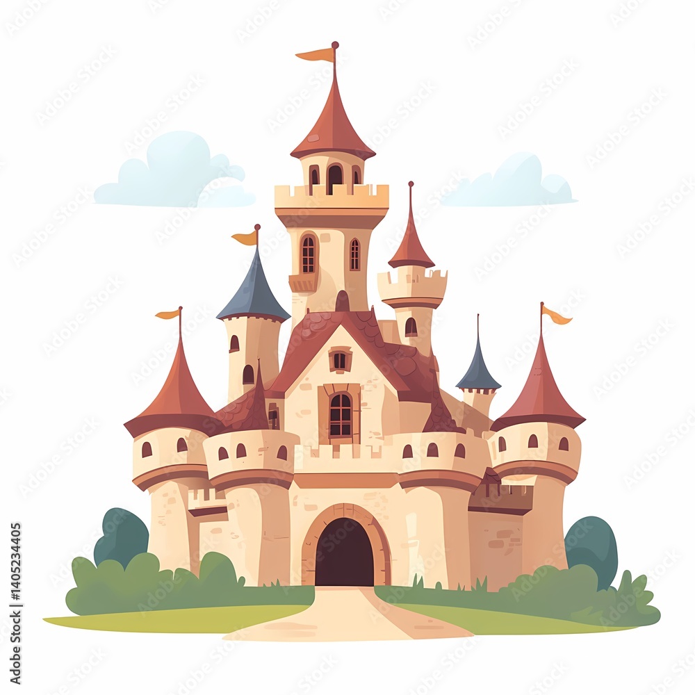 Fototapeta premium Enchanting Medieval Castle. A Fairy Tale Fortress and European Landmark in a Picturesque Park Landscape