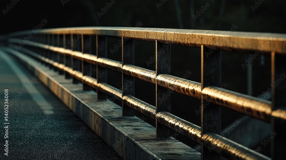 Fototapeta premium Bridge Railing at Sunset: A Study in Metal and Light
