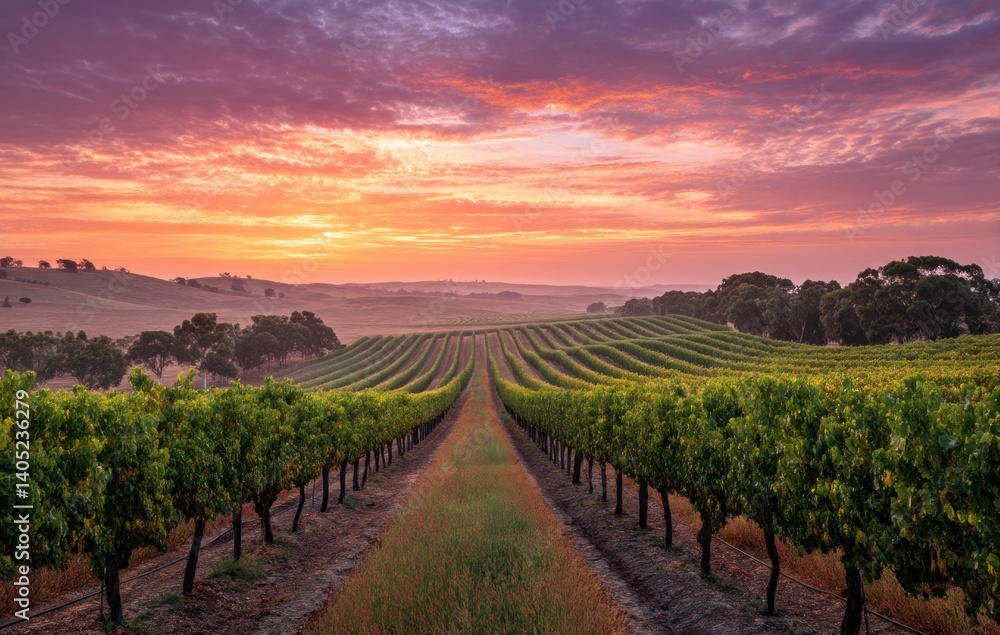 Vineyard Landscape at Sunrise with Colorful Sky in Barossa Valley Vineyard Landscape at Sunrise with Colorful Sky in Barossa Valley