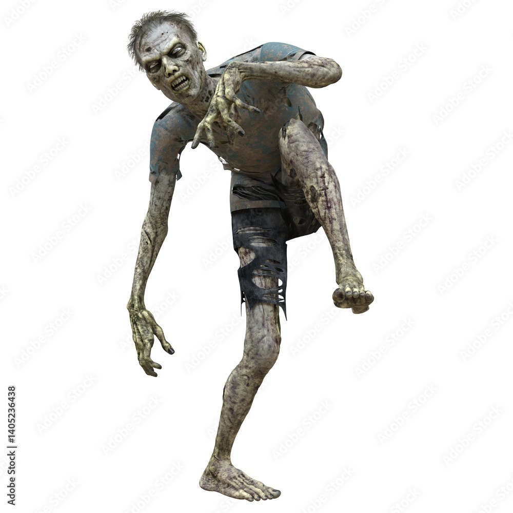 Zombie male isolated white background 3d illustration Zombie male isolated white background 3d illustration