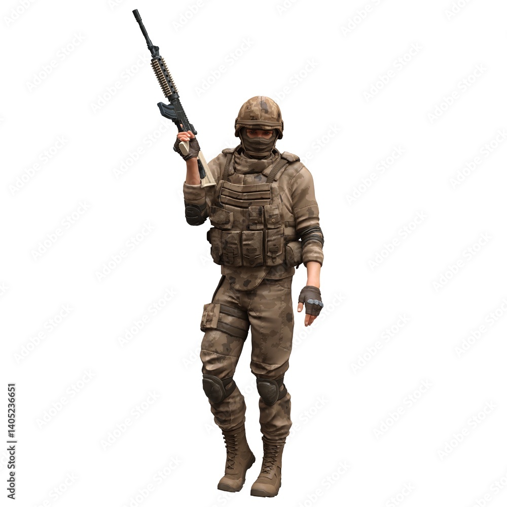 Soldier with a machine gun isolated white background 3d illustration Soldier with a machine gun isolated white background 3d illustration