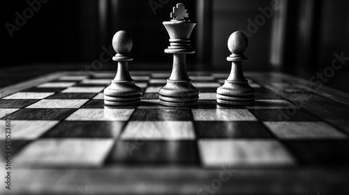 Obraz na płótnie Strategic chess pieces aligned on a checkered board. w salonie