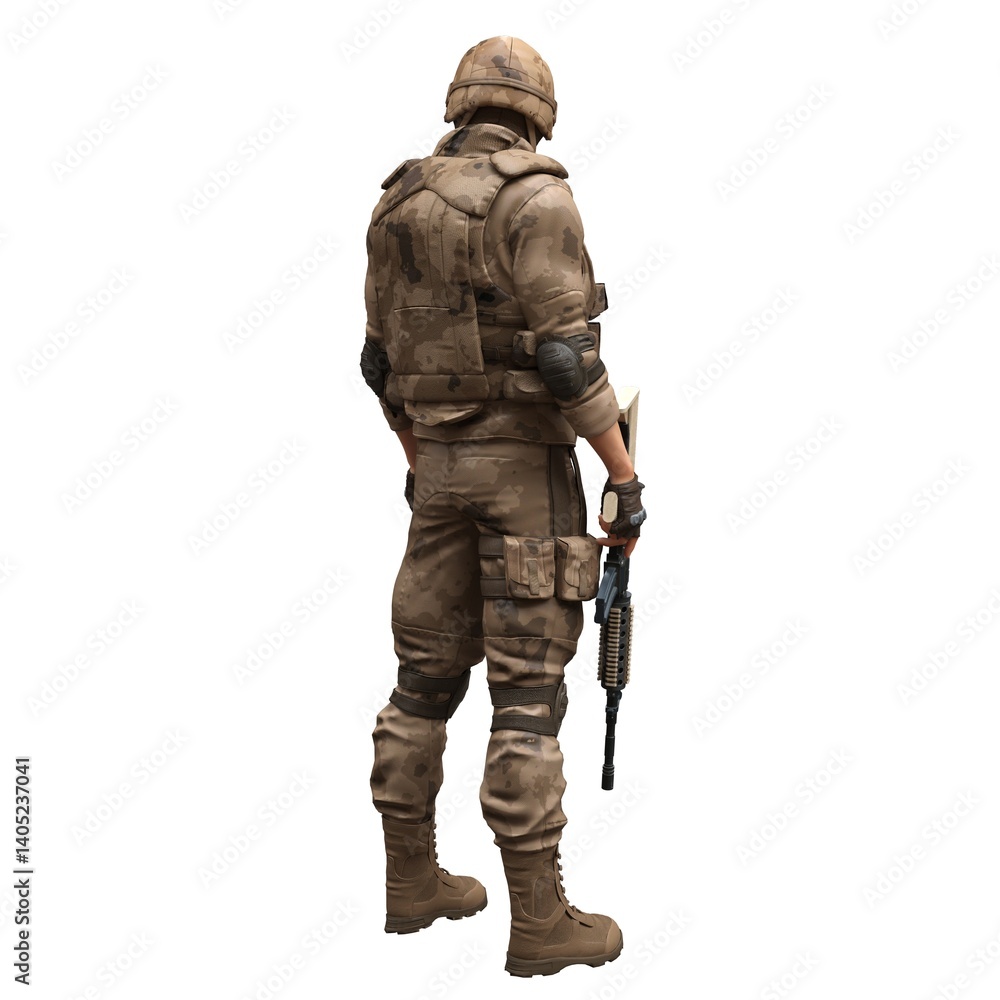 Soldier with a machine gun isolated white background 3d illustration Soldier with a machine gun isolated white background 3d illustration