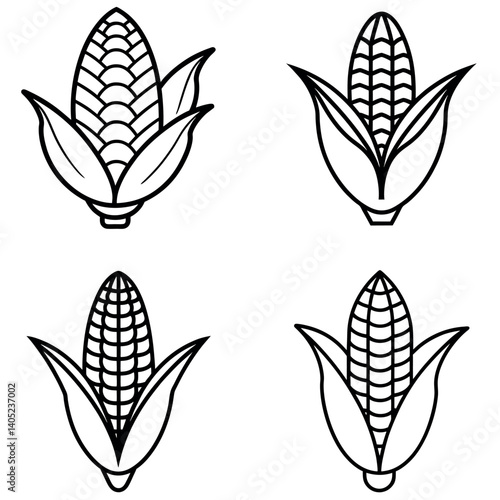 black line art illustrations of corn cobs set design