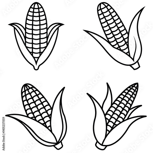 black line art illustrations of corn cobs set design