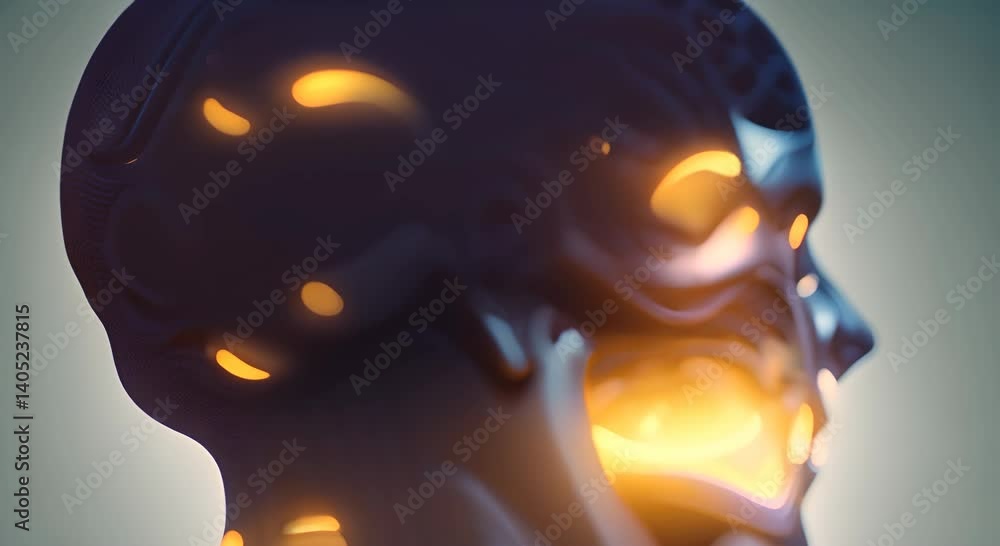 Side profile of a glowing human brain with neural pathways in a futuristic style Captured from a side angle resembling a sci fi video effect 4K