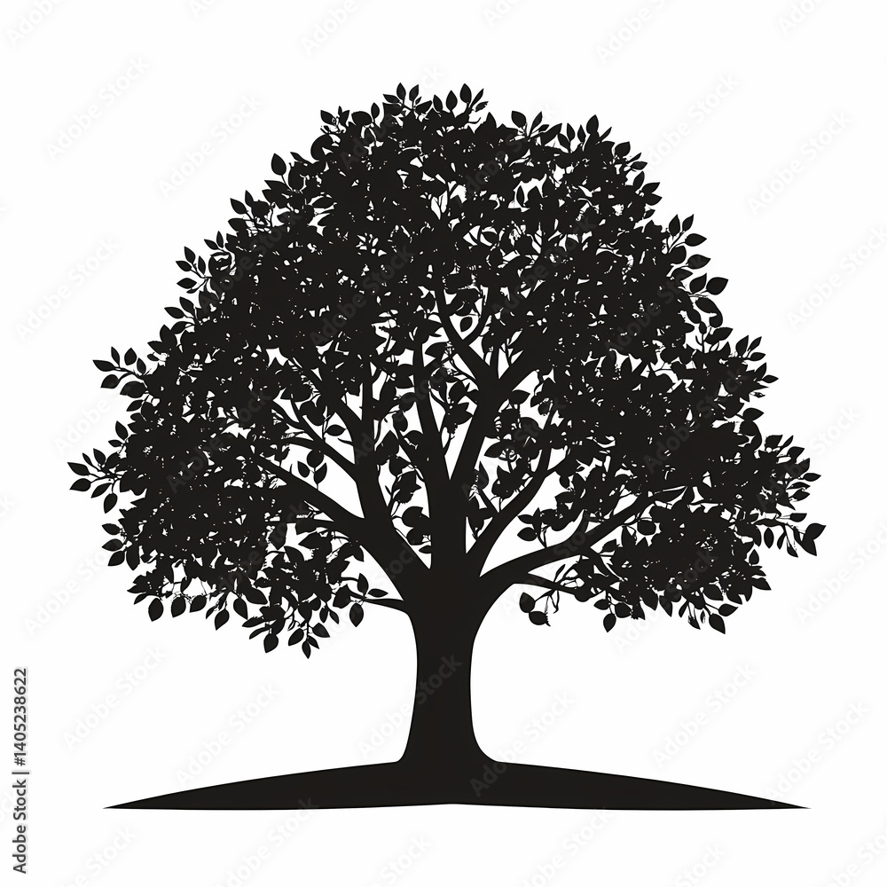 Fototapeta premium Tree Silhouette Illustration. Black Foliage Artwork Depicting Natural Ecology and Seasonal Beauty in Lush Outdoor Environments