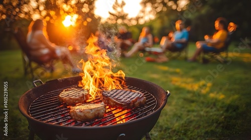 Evening BBQ gathering with friends around a grill