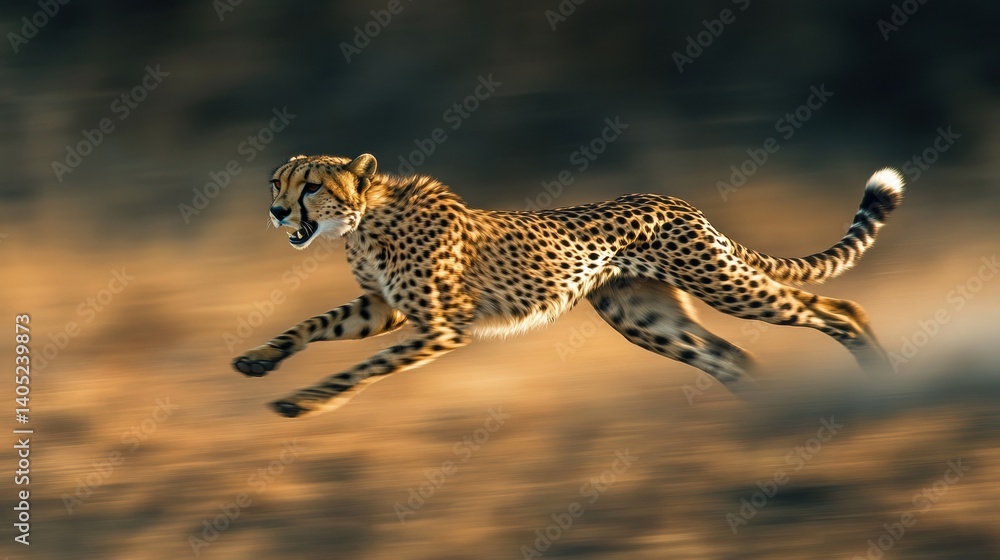 Fast cheetah running across the savanna.