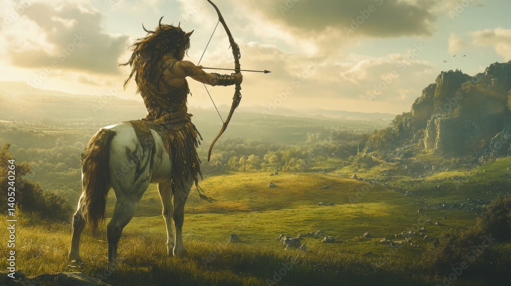 Mythical centaur archer poised for action.