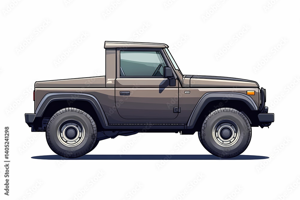 Fototapeta premium Classic 4x4 Off-Road SUV Illustration. Cartoon Adventure Machine for Rugged Terrain Exploration
