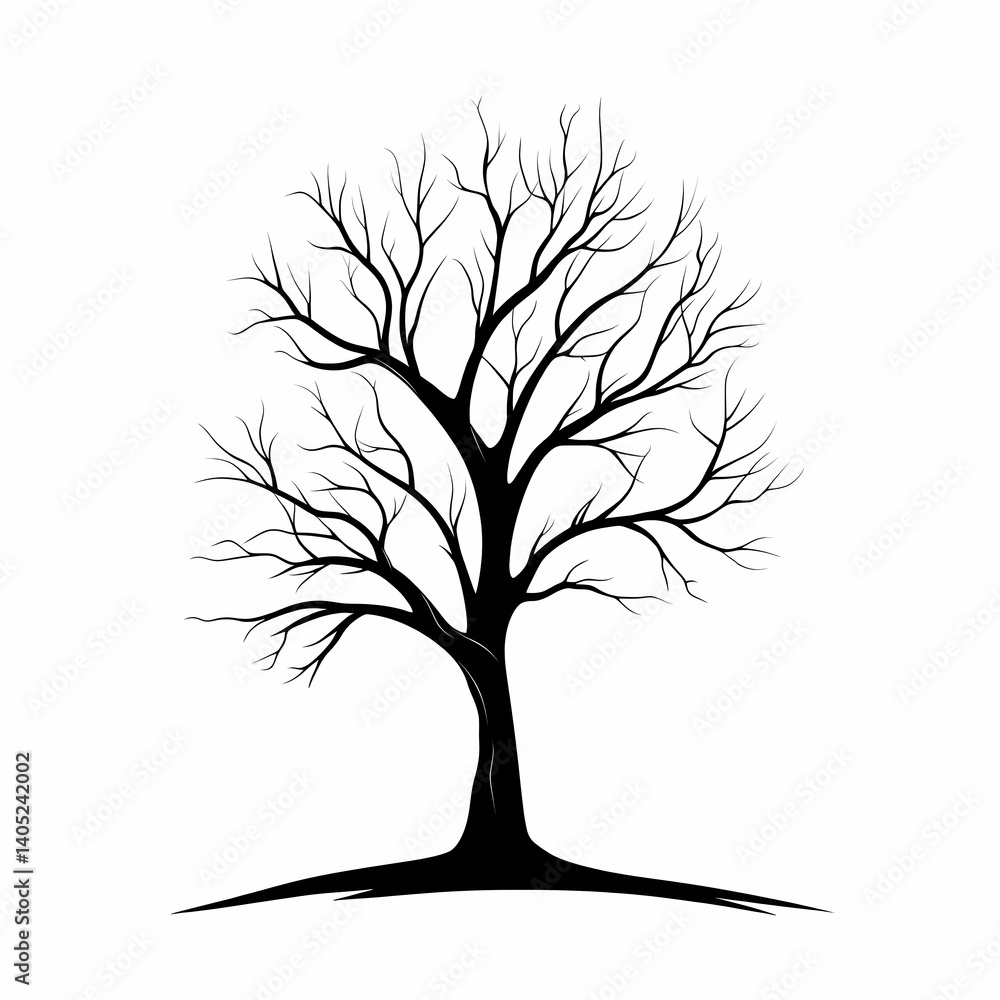 Obraz premium Leafless Tree Silhouette. Black & White Illustration of Ancient Woodland Branches - Nature Art Vector Design