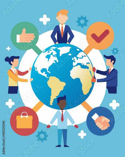 International trade partnerships and agreements being formed as countries work together to strengthen their economies and aid in recovery.. Vector illustration