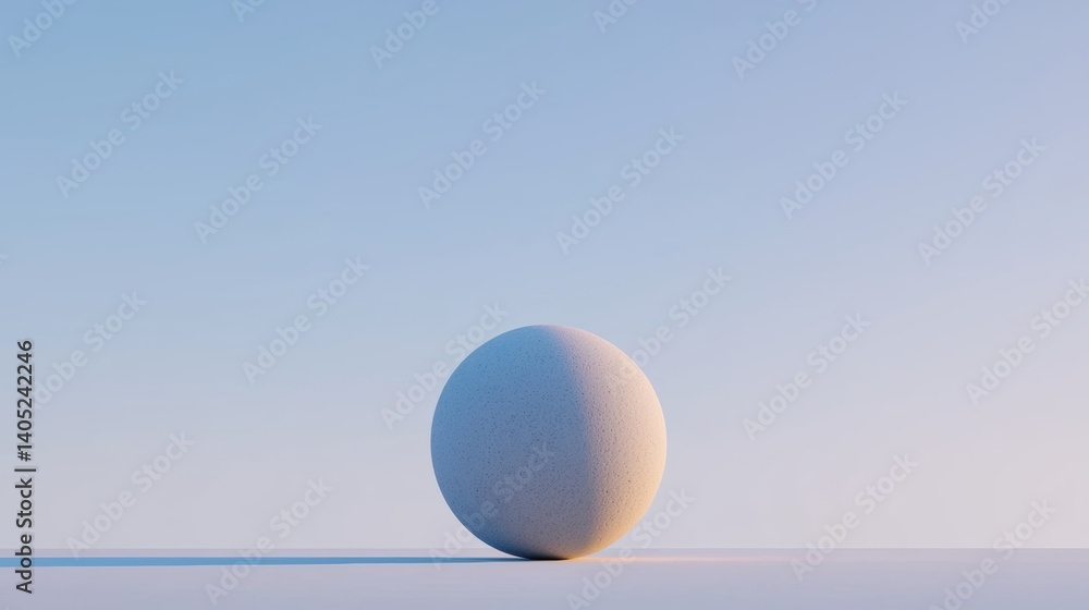 A white sphere with a subtle gradient sits on a flat surface against a light blue sky. A white sphere with a subtle gradient sits on a flat surface against a light blue sky.