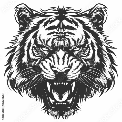 Vector illustration of a tiger and lion head in a tribal style, showcasing wild feline power and nature's beauty, ideal for tattoo or logo design