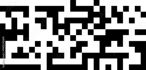 QR code pattern, abstract pixel texture background, random black and white squares. Flat vector illustration