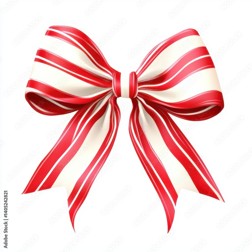 A festive red and white striped bow, perfect for decorating gifts or adding a cheerful touch to celebrations. A festive red and white striped bow, perfect for decorating gifts or adding a cheerful touch to celebrations.