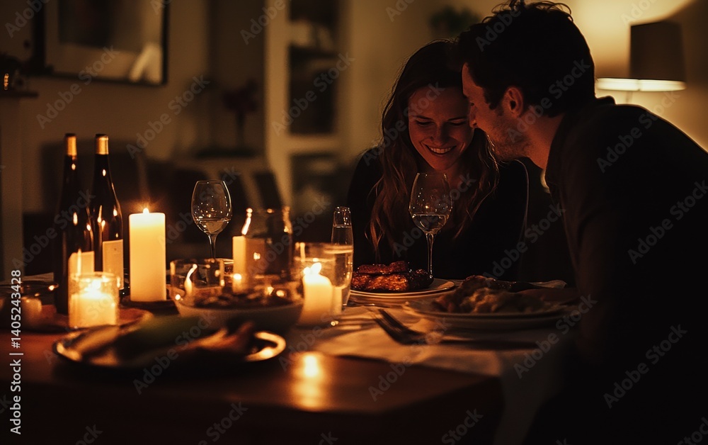 Intimate couple sharing a romantic dinner.