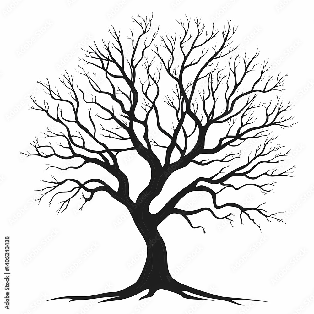 Obraz premium Monochrome Tree Silhouette Vector. Bare Branches and Leafless Nature Artwork for Eco-Friendly Graphic Design