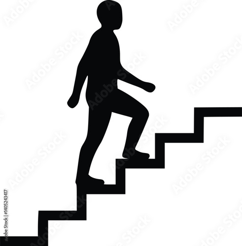 Silhouette of a person ascending stairs, symbolizing progress, growth, and achievement in a minimalist design