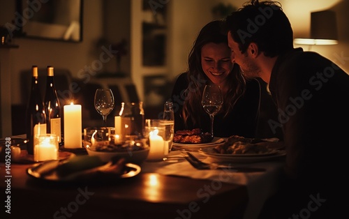 Intimate couple sharing a romantic dinner.