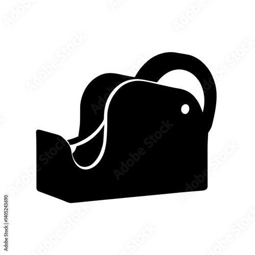Minimalist black silhouette of a tape dispenser with adhesive tape