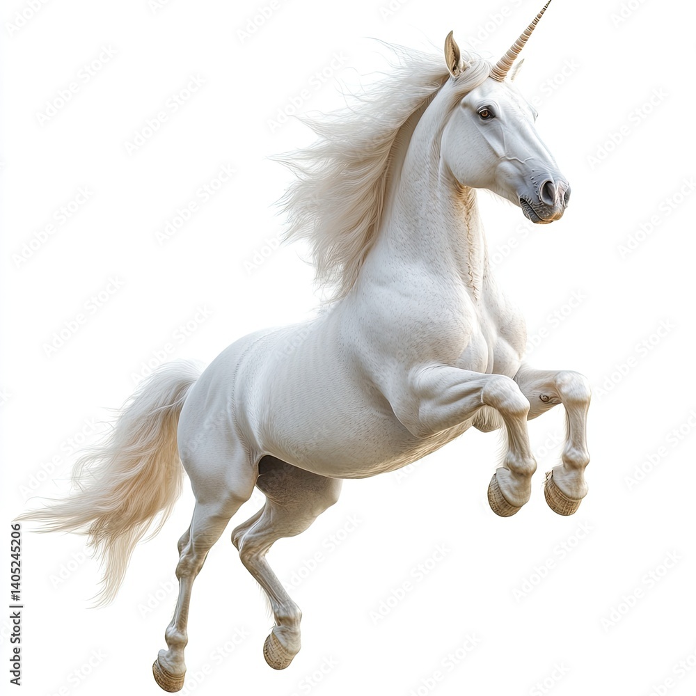 Obraz premium White unicorn in mid-air leap