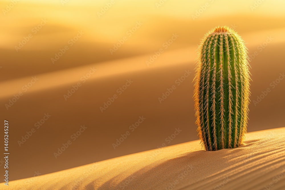 Desert cactus stands tall against golden dunes.