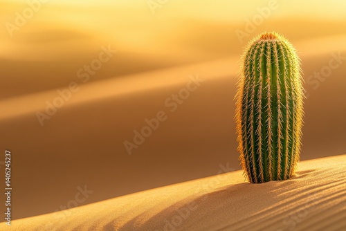 Obraz na płótnie Desert cactus stands tall against golden dunes. w salonie