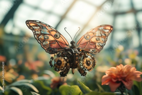 Obraz na płótnie Ornate steampunk butterfly in a botanical setting. w salonie