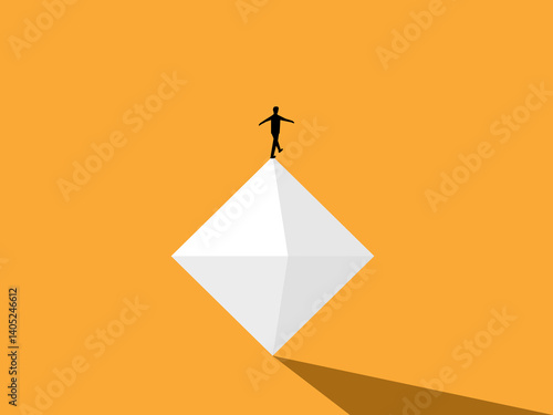 Life and Work, Businessman Balancing Himself on a Diamond Shape