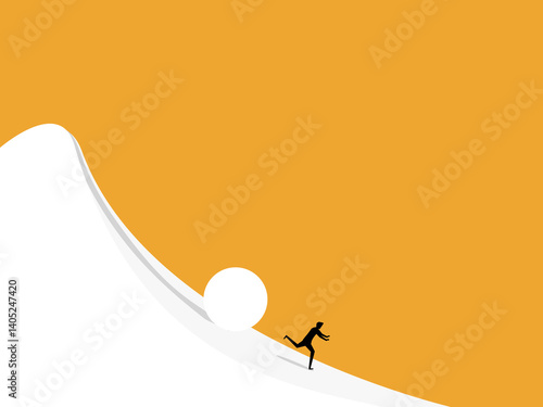 Businessman running away from the snowball effect
