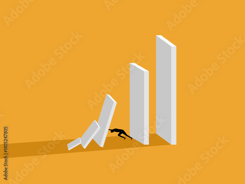Reduce crisis, businessman prevents domino effect