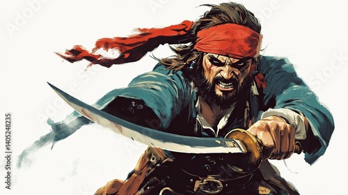 Angry pirate wielding a scimitar.