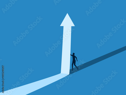 Turn around point, Businessman pushes the arrow to point up