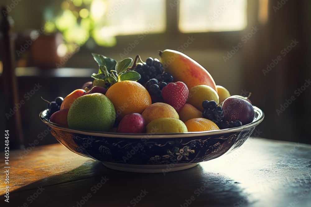 A colorful array of fresh fruits in a decorative bowl.