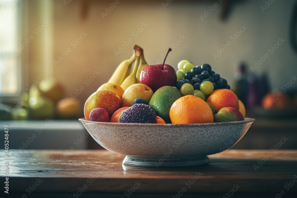 Colorful fruit bowl brimming with assorted produce.