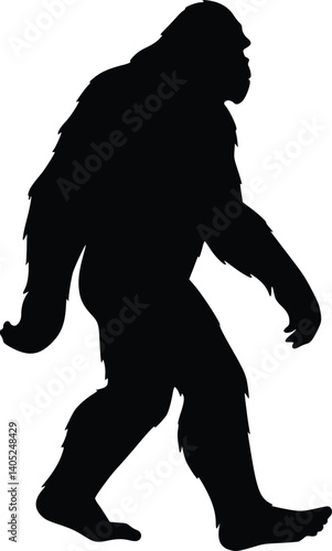 Silhouette of bigfoot walking in a classic pose, legendary cryptid associated with mystery and folklore