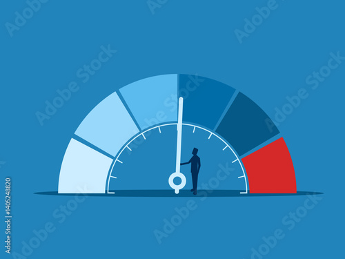 Businessman pushes meter to reduce risk or stress level