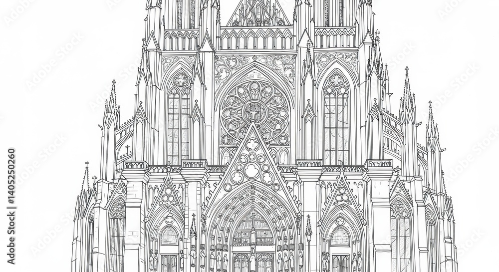 Fototapeta premium Gothic Cathedral Facade Line Art