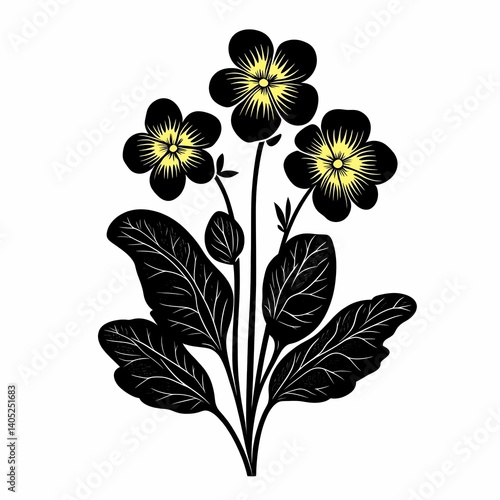 Yellow Floral Illustration. Beautiful Botanical Art with Leaves and Petals for Home Decor