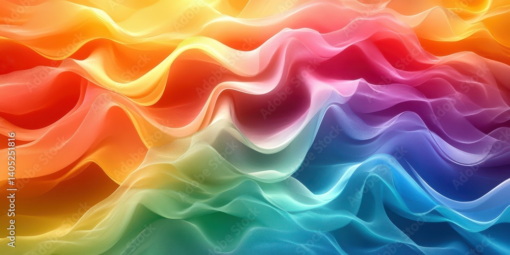 Colorful waves of fabric create a vibrant abstract artwork with dynamic flowing patterns and gradients of hues Colorful waves of fabric create a vibrant abstract artwork with dynamic flowing patterns and gradients of hues