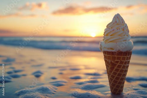 Obraz na płótnie Sunset ice cream cone on a beach. w salonie