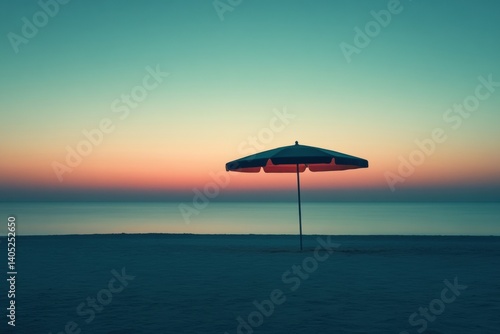 Obraz na płótnie Empty beach umbrella at sunrise. w salonie