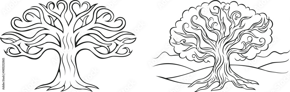 Abstract Tree with Intertwining Roots and Branches Line Art Vector | Decorative Nature Pattern Design Abstract Tree with Intertwining Roots and Branches Line Art Vector | Decorative Nature Pattern Design